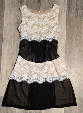 Jessica Simpson Black and Nude Lace Fit-and-Flare Dress